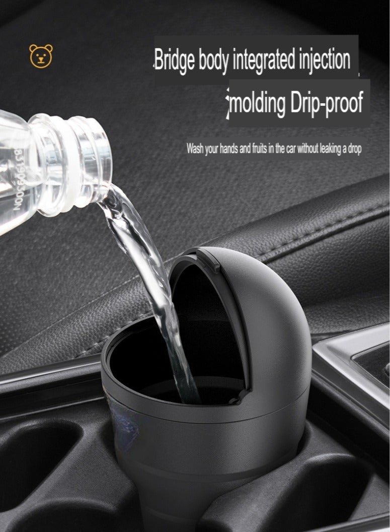 شونوي سلة مهملات صغيرة للسيارة، سلة مهملات لطيفة مع حامل أكواب، سهلة التنظيف، سلة مهملات صغيرة للسيارة مع حامل أكواب، سلة مهملات خفيفة الوزن ومتينة للمقعد الأمامي مع غطاء، (قطعة واحدة، أسود) - Image 4