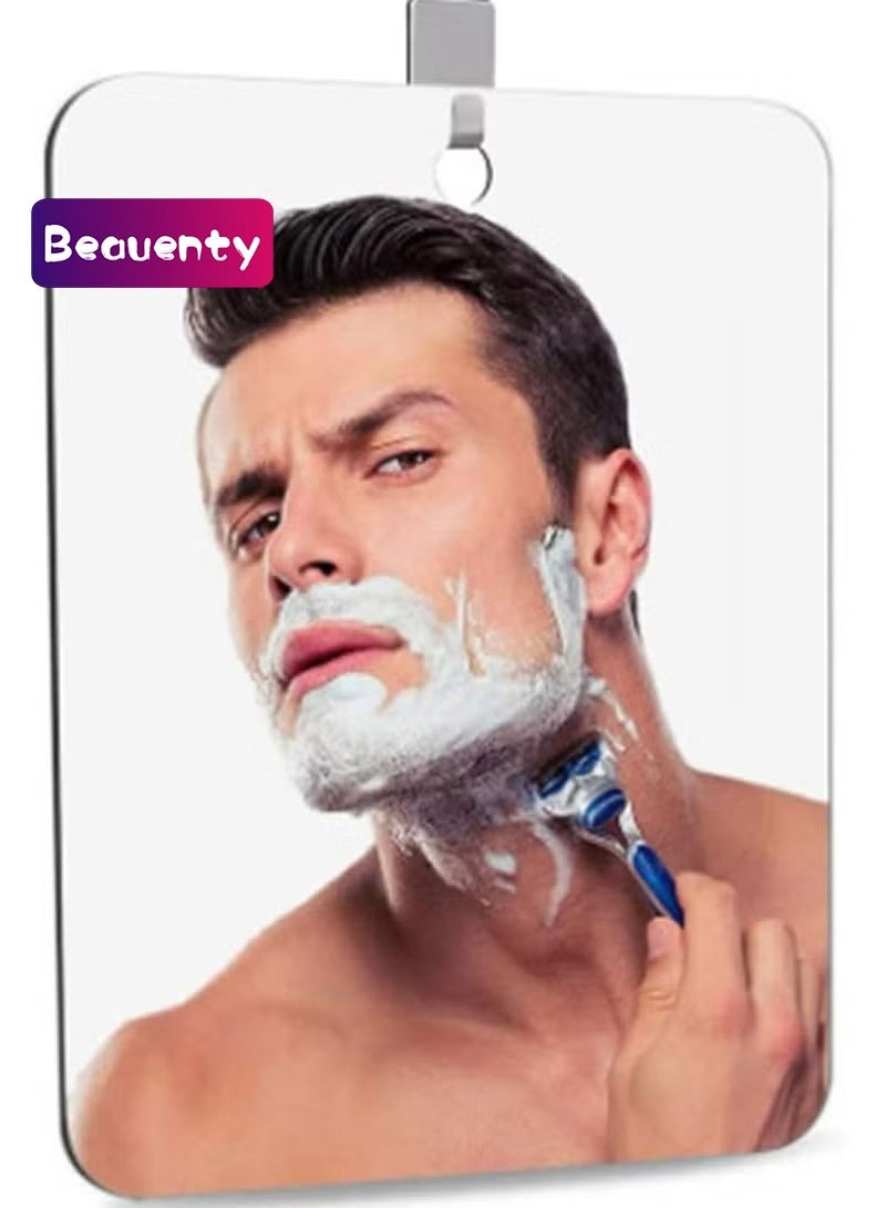 Beauenty Shatterproof & Fogless Shower Mirror for Shaving – 10"x8" Super-Sized, Unbreakable Deluxe Plexiglass Makeup Mirror - Perfect for Bathroom, Wall Hanging, Portable Handheld, Camping – Silver - Image 1