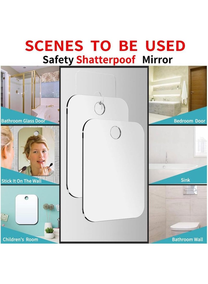 Beauenty Shatterproof & Fogless Shower Mirror for Shaving – 10"x8" Super-Sized, Unbreakable Deluxe Plexiglass Makeup Mirror - Perfect for Bathroom, Wall Hanging, Portable Handheld, Camping – Silver - Image 2