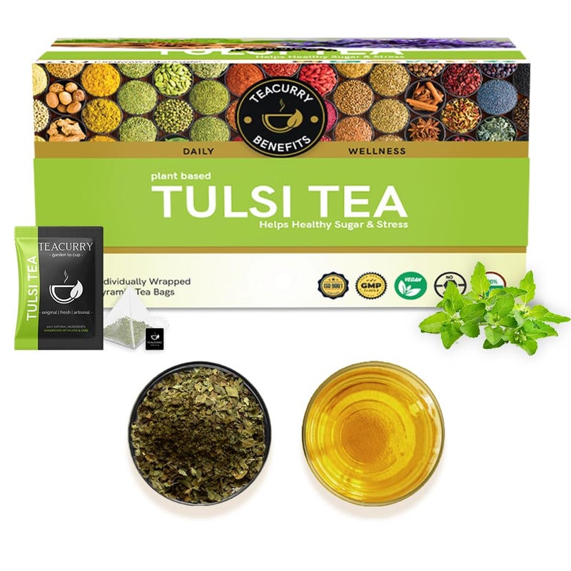 TEACURRY Tulsi Tea (1 Month Pack, 30 Tea Bags)- Helps with Blood Sugar, Dental health & Stress - Image 1