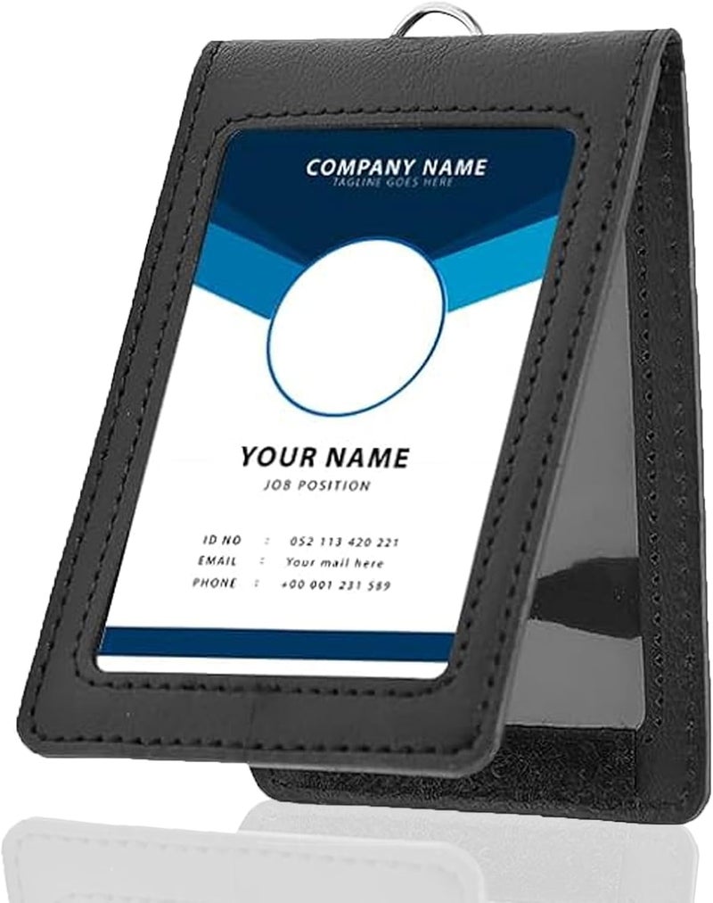 Bug proof seal Badge Holder Vertical PU Leather ID Card Holder with Clear Window Minimalist Travel Credit Wallet Case for Work, Bus Pass and Metro, Black Low dust buildup - Image 1