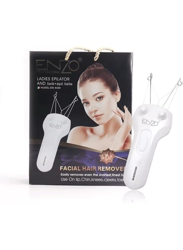 ENZO Professional ENZO EN-6089 Electric Cotton Thread Body & Facial Hair Removal Epilator for Women - Precision Hair Removal with Gentle, Effective Results, 220-240V White - Image 1
