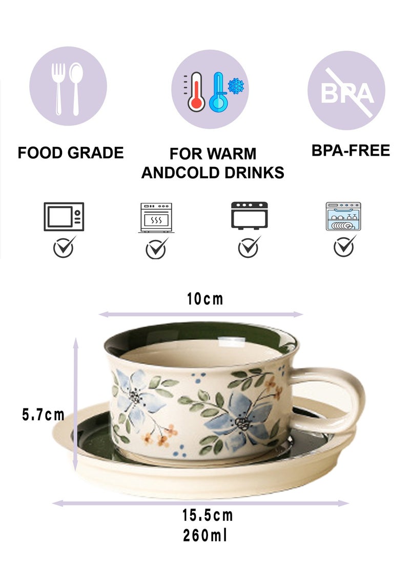 260ml Per Cup 6-Piece Floral Ceramic Coffee Cup & Saucer Gift Set (Hyacinth Purple/Grass/Nigella/Rose/Agapanthus/Tulip Designs) - Microwave/Dishwasher/Sterilizer Safe Elegant Mug for Coffee/Afternoon Tea - Home & Gifting Tableware - Image 2
