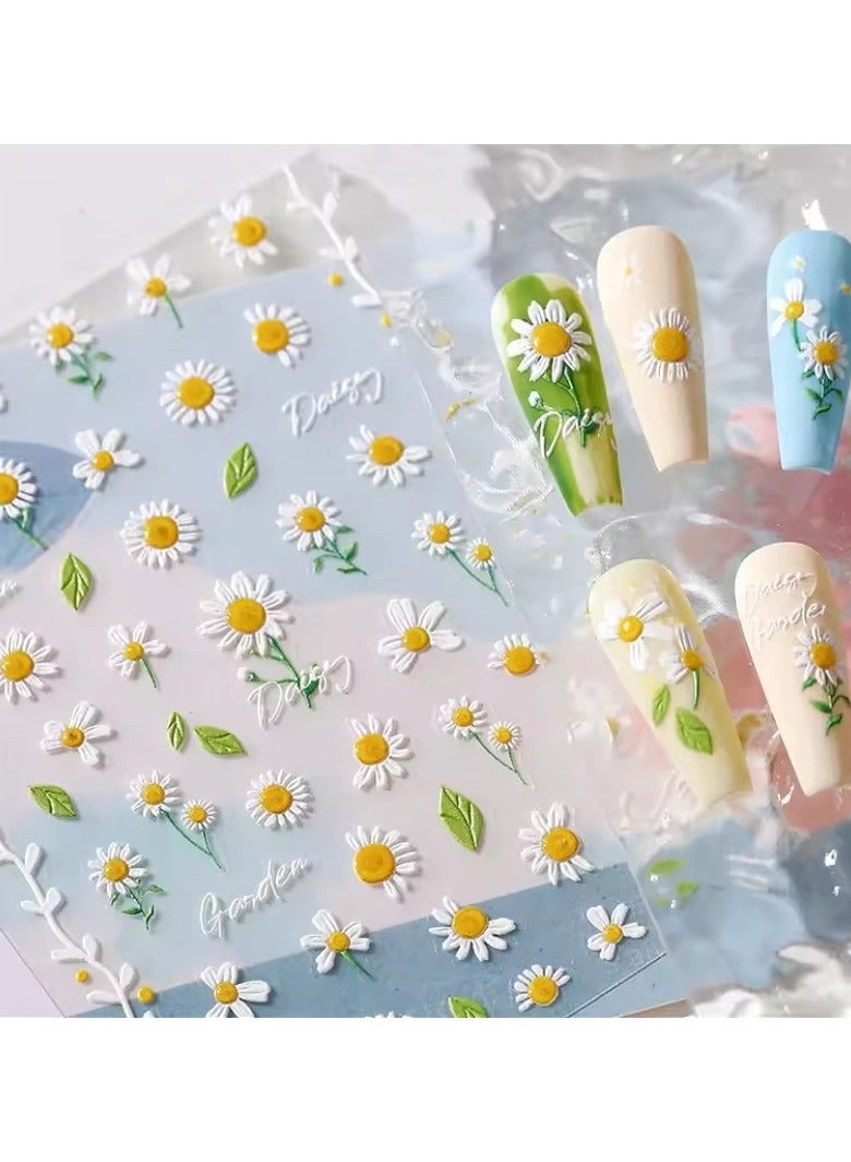 Goolsky Living Daisy Green Leaf Dried Flower Bowknot Butterfly Plant Petal Adhesive Nail Art Decoration Stickers Spring Manicure Decals - Image 1