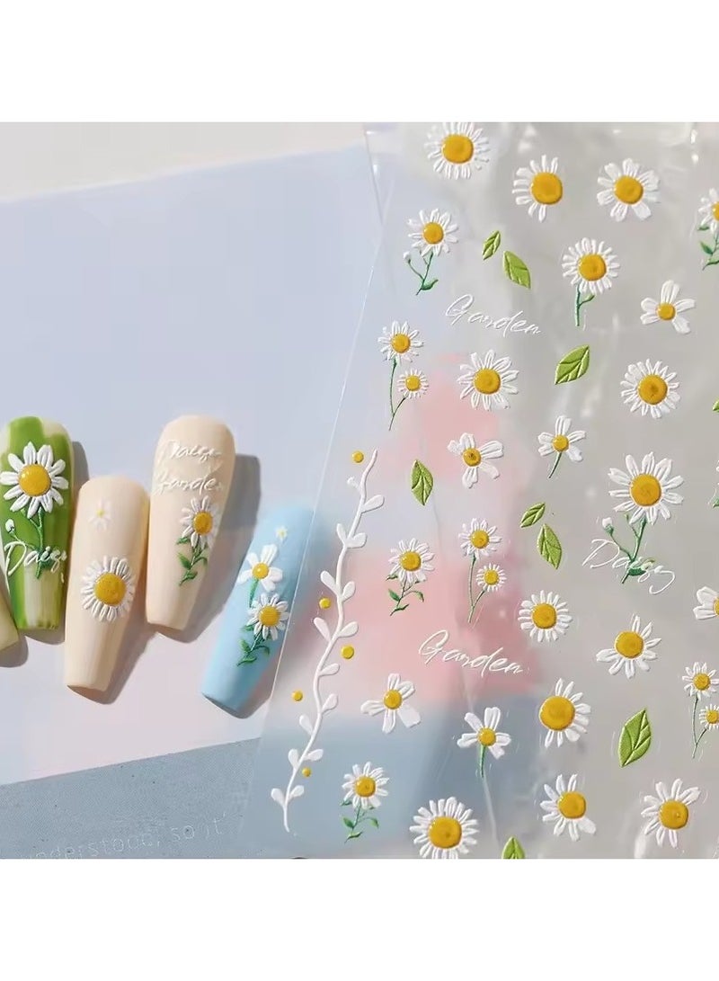 Goolsky Living Daisy Green Leaf Dried Flower Bowknot Butterfly Plant Petal Adhesive Nail Art Decoration Stickers Spring Manicure Decals - Image 4