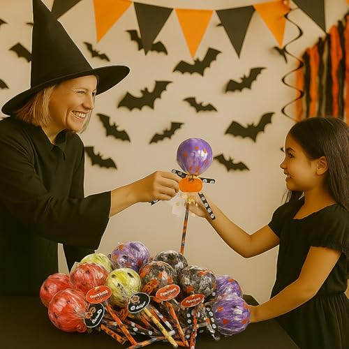 Simgoing 96 Pcs Halloween Party Favors Gift Trick or Treat Container Halloween Pencil Empty Giant Lollipop Stationery Candy Fillable Hold Plastic Lollipop Storage for Classroom Gifts - Image 5