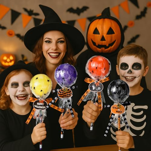 Simgoing 96 Pcs Halloween Party Favors Gift Trick or Treat Container Halloween Pencil Empty Giant Lollipop Stationery Candy Fillable Hold Plastic Lollipop Storage for Classroom Gifts - Image 4
