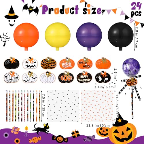Simgoing 96 Pcs Halloween Party Favors Gift Trick or Treat Container Halloween Pencil Empty Giant Lollipop Stationery Candy Fillable Hold Plastic Lollipop Storage for Classroom Gifts - Image 2