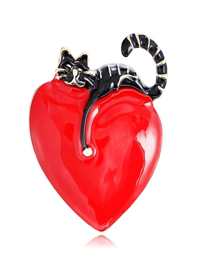 بروش قطة الحب من RLHRNDE للنساء والرجال، بروش قلب جميل ومثير للاهتمام باللونين الأسود والأبيض مطلي بالمينا، الهدية المثالية للصديقات في عيد الحب (أسود) - Image 1