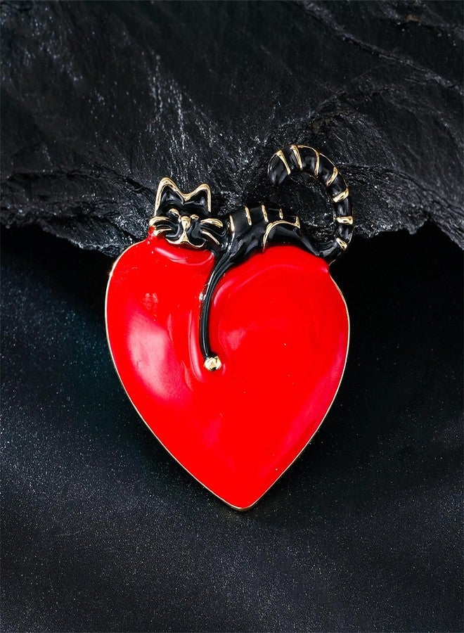 بروش قطة الحب من RLHRNDE للنساء والرجال، بروش قلب جميل ومثير للاهتمام باللونين الأسود والأبيض مطلي بالمينا، الهدية المثالية للصديقات في عيد الحب (أسود) - Image 5