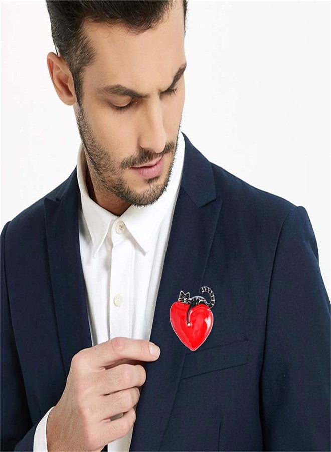 بروش قطة الحب من RLHRNDE للنساء والرجال، بروش قلب جميل ومثير للاهتمام باللونين الأسود والأبيض مطلي بالمينا، الهدية المثالية للصديقات في عيد الحب (أسود) - Image 4