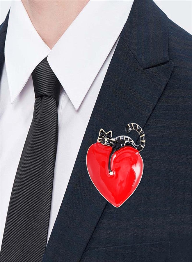 بروش قطة الحب من RLHRNDE للنساء والرجال، بروش قلب جميل ومثير للاهتمام باللونين الأسود والأبيض مطلي بالمينا، الهدية المثالية للصديقات في عيد الحب (أسود) - Image 2