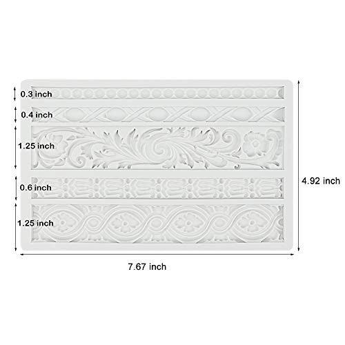 Palksky DIY Baroque Scroll Relief Cake Border Silicone Mold/Vintage Curlicues Fondant Molds Flower Frame Edible Lace Mould Mat for Birthday Candy Chocolate Sugarcraft Gum Paste Decorating Tool - Image 5
