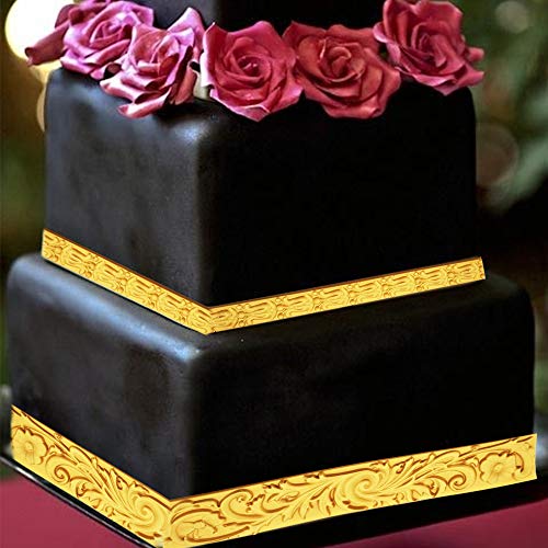 Palksky DIY Baroque Scroll Relief Cake Border Silicone Mold/Vintage Curlicues Fondant Molds Flower Frame Edible Lace Mould Mat for Birthday Candy Chocolate Sugarcraft Gum Paste Decorating Tool - Image 2