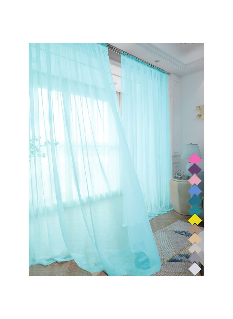 L&TEC Window Lake Blue Sheer Curtains 60 Inches Width 72 Inches Long 2 Panels Sheer Curtains Clear Curtains Basic Rod Pocket Panel for Home Living Room Bedroom Kids Room Yard Patio Parlor Sliding  - Image 1