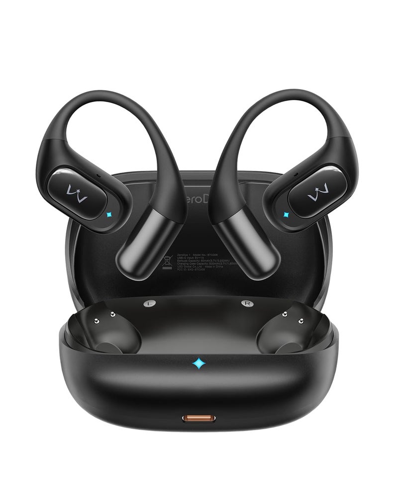 iWALK Open-Ear Headphones, True Wireless Headphones Bluetooth 5.4 Light Earbuds, Ultra Comfort Earhooks, 35H Playtimes, Clear Calls, Air Conduction Stereo Sound with 15mm Drivers for Workouts (Black) - Image 1