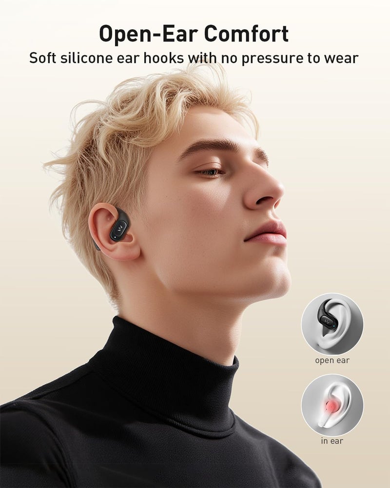 iWALK Open-Ear Headphones, True Wireless Headphones Bluetooth 5.4 Light Earbuds, Ultra Comfort Earhooks, 35H Playtimes, Clear Calls, Air Conduction Stereo Sound with 15mm Drivers for Workouts (Black) - Image 3
