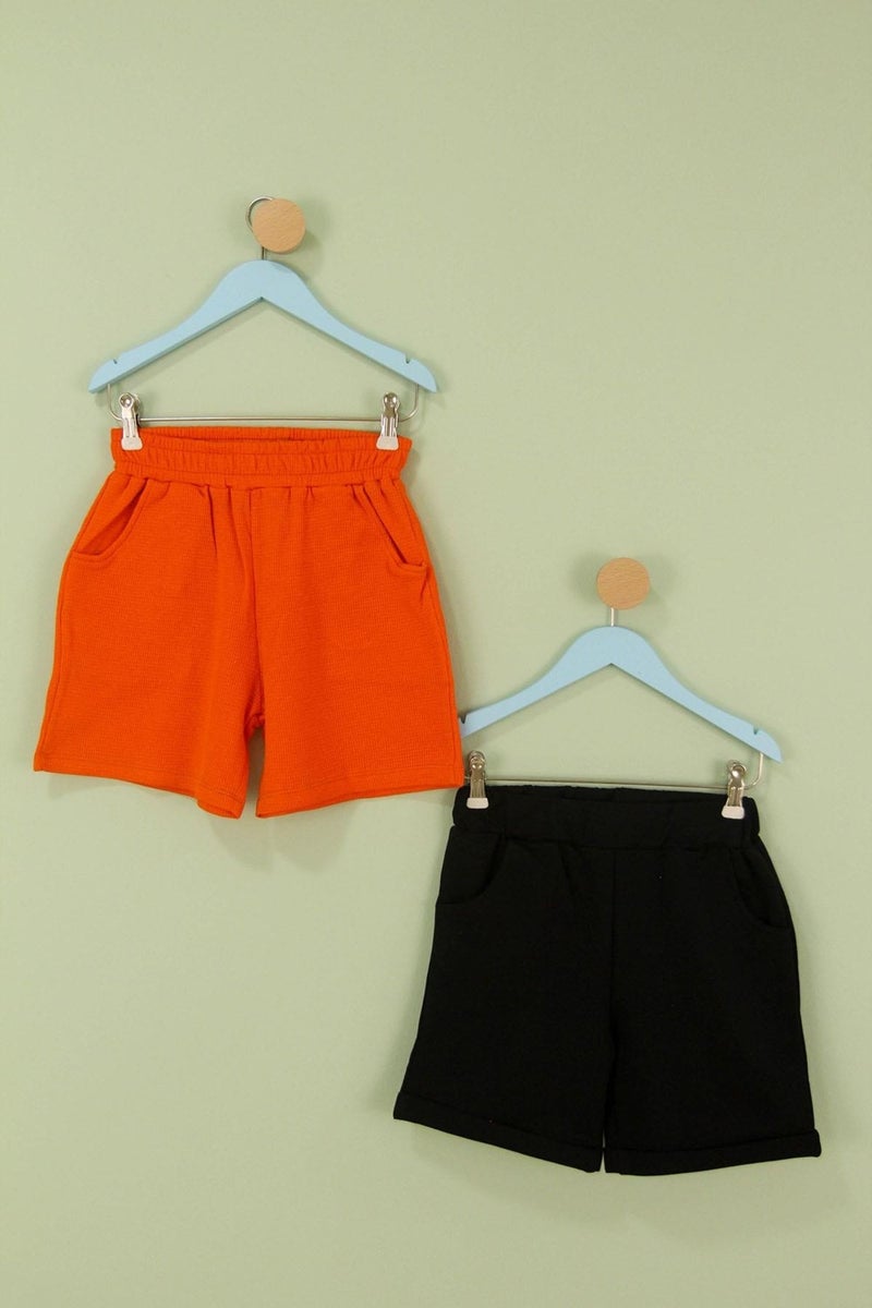 Perendi Basic Boy Double Bermuda Shorts Black Orange  - Image 1