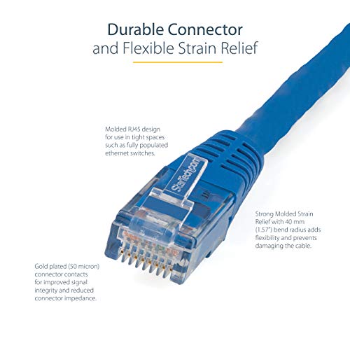 StarTech.com 20ft CAT6 Ethernet Cable - Blue CAT 6 Gigabit Ethernet Wire -650MHz 100W PoE++ RJ45 UTP Molded Category 6 Network/Patch Cord w/Strain Relief/Fluke Tested UL/TIA Certified (C6PATCH20BL) - Image 4