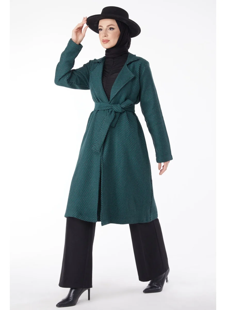 Tofisa 13115-ZUMRUT Belted Cashmere Coat