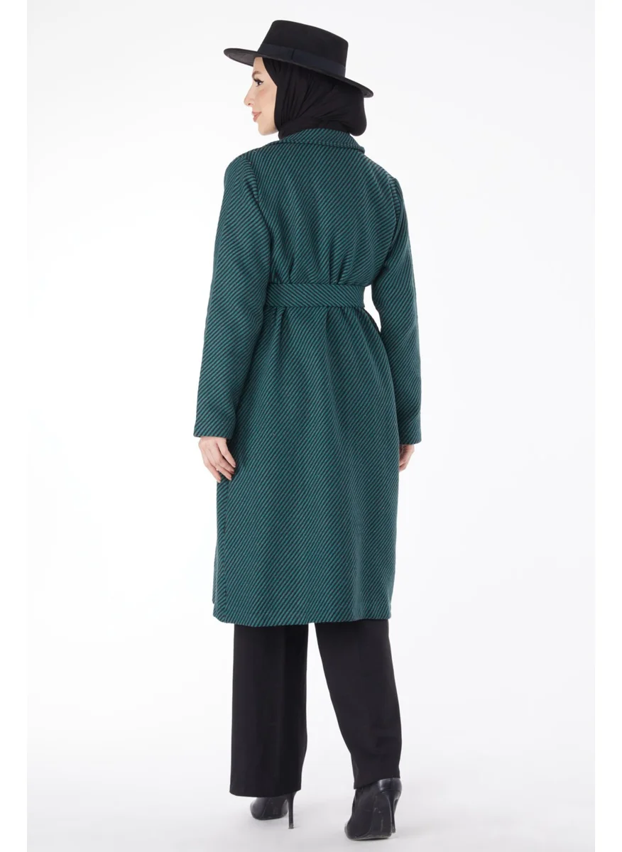 Tofisa 13115-ZUMRUT Belted Cashmere Coat