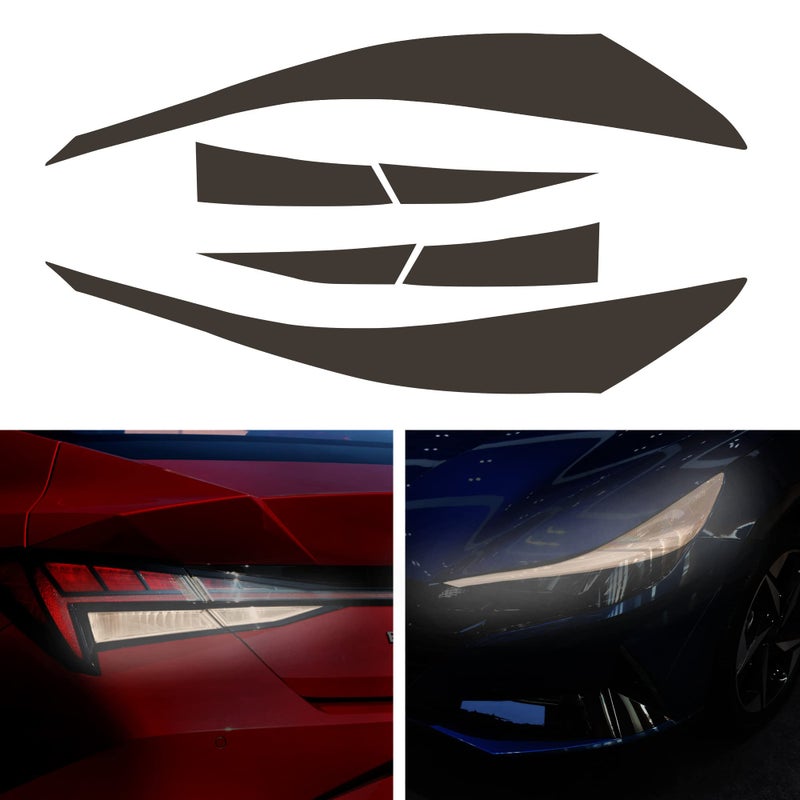 أفلام تظليل ضوء الرأس الجانبي وضوء الضباب الخلفي من TOMALL متوافقة مع هيونداي إيلانتر 2021-2023، ملصقات حذف حواف برتقالية، تزيين السيارة 20 أسود داكن
