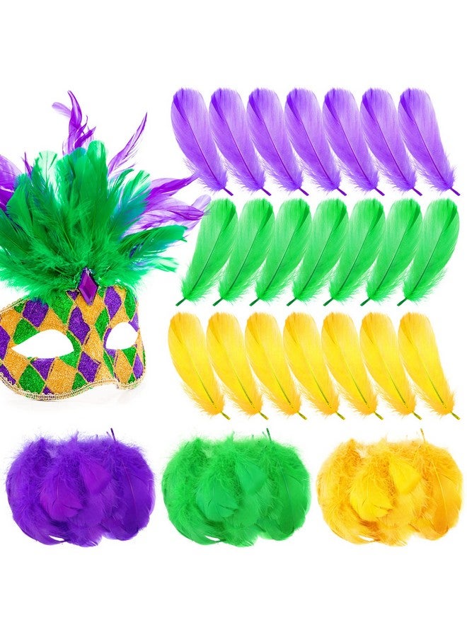 سندير 450 قطعة من ريش ماردي غرا، ريش ملون للحرف اليدوية، لوازم ماردي غرا، مقاس 5.7 بوصة، ريش ذهبي أخضر أرجواني، ريش ملون بالجملة لقناع ماردي غرا، ديكورات الحفلات، زي الكرنفال - Image 1