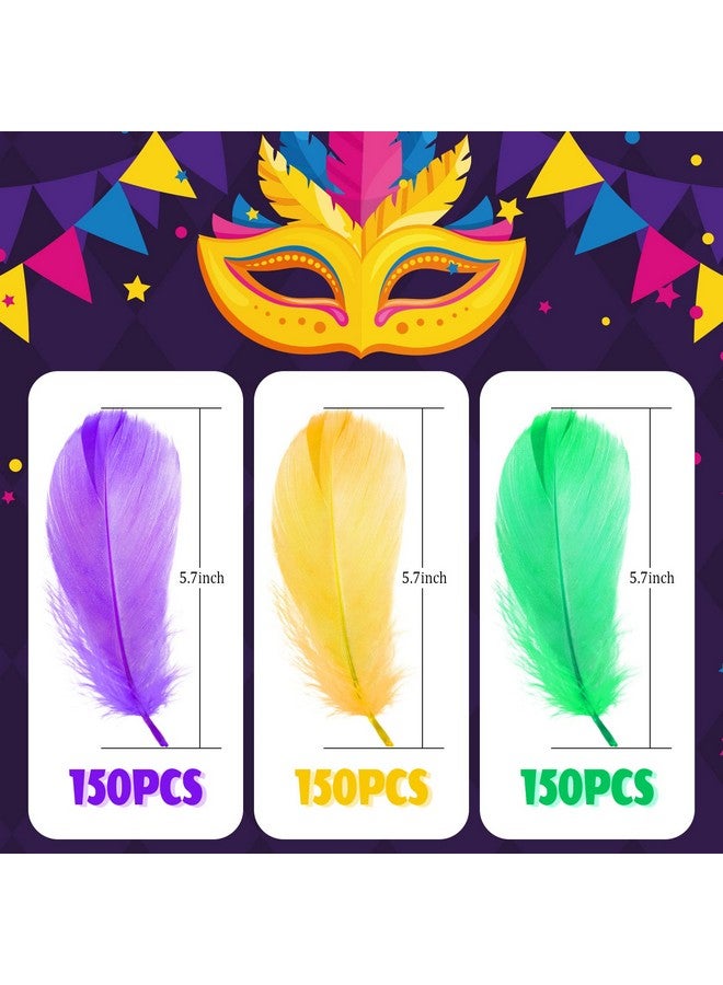 سندير 450 قطعة من ريش ماردي غرا، ريش ملون للحرف اليدوية، لوازم ماردي غرا، مقاس 5.7 بوصة، ريش ذهبي أخضر أرجواني، ريش ملون بالجملة لقناع ماردي غرا، ديكورات الحفلات، زي الكرنفال - Image 2