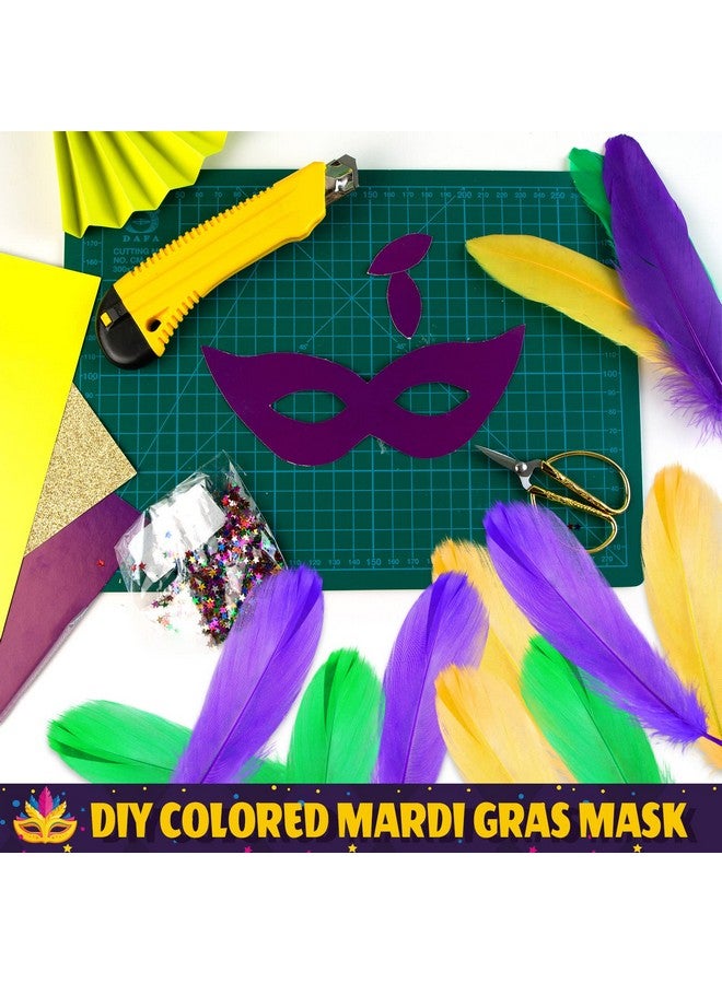 سندير 450 قطعة من ريش ماردي غرا، ريش ملون للحرف اليدوية، لوازم ماردي غرا، مقاس 5.7 بوصة، ريش ذهبي أخضر أرجواني، ريش ملون بالجملة لقناع ماردي غرا، ديكورات الحفلات، زي الكرنفال - Image 4