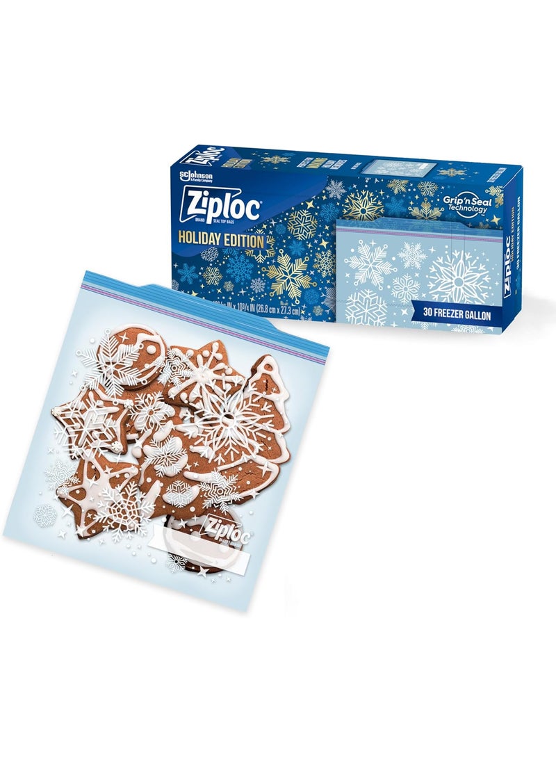 Ziploc Ziploc Gallon Food Storage Freezer Bags Grip n Seal Technology for Easier Grip Open and Close Holiday Packaging May Vary 30 Count Pack Of 4  - Image 1