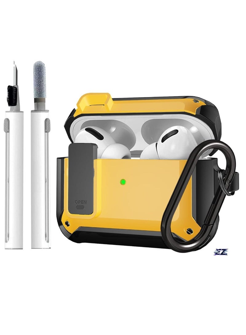 ELTRAZONE Upgraded Secure Lock Armor AirPods Pro Case – Durable Shockproof Cover for Apple AirPods Pro, Sleek Wireless Earbuds Case with Keychain Clip for Men & Women (Black/Yellow) – Ultimate Protection and Convenience - Image 1