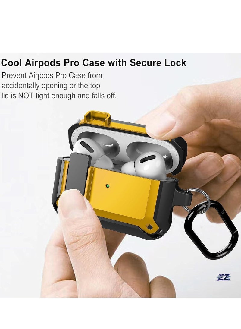 ELTRAZONE Upgraded Secure Lock Armor AirPods Pro Case – Durable Shockproof Cover for Apple AirPods Pro, Sleek Wireless Earbuds Case with Keychain Clip for Men & Women (Black/Yellow) – Ultimate Protection and Convenience - Image 2