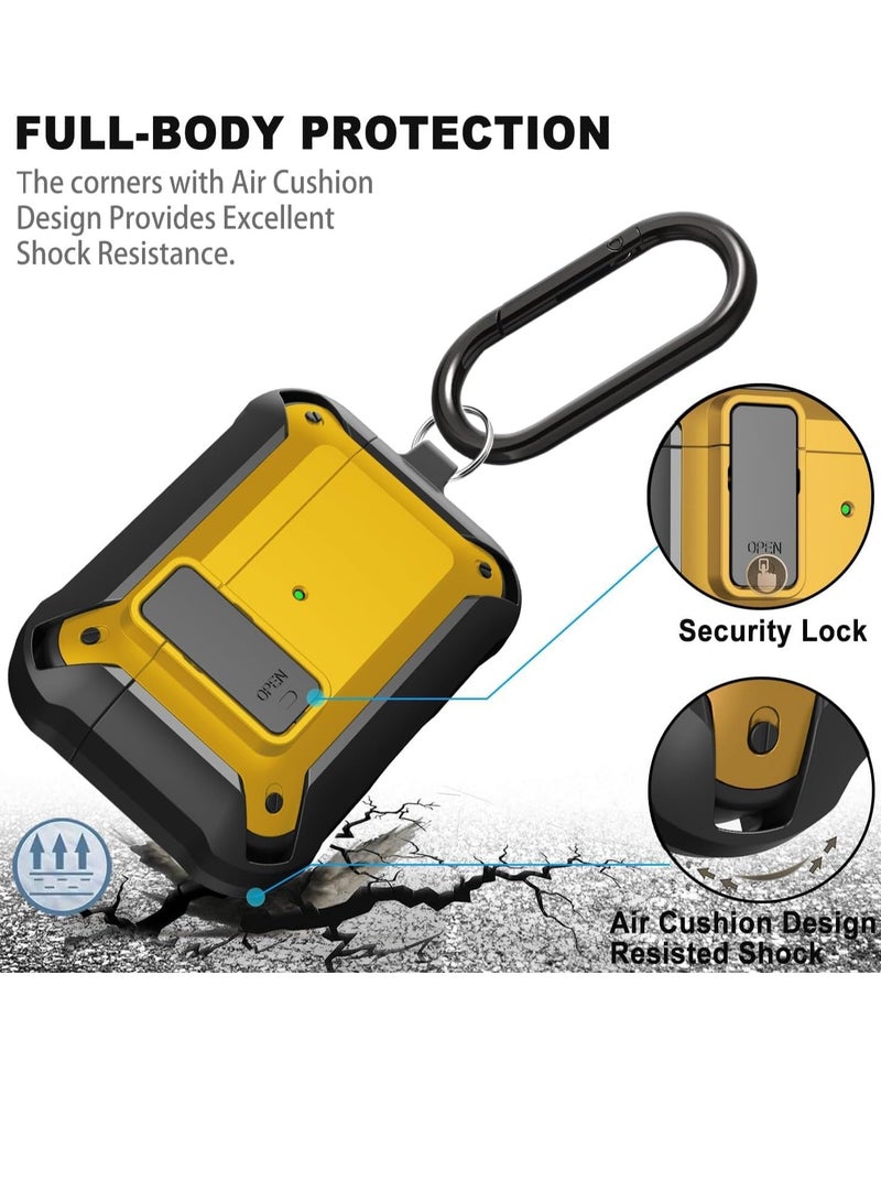 ELTRAZONE Upgraded Secure Lock Armor AirPods Pro Case – Durable Shockproof Cover for Apple AirPods Pro, Sleek Wireless Earbuds Case with Keychain Clip for Men & Women (Black/Yellow) – Ultimate Protection and Convenience - Image 4