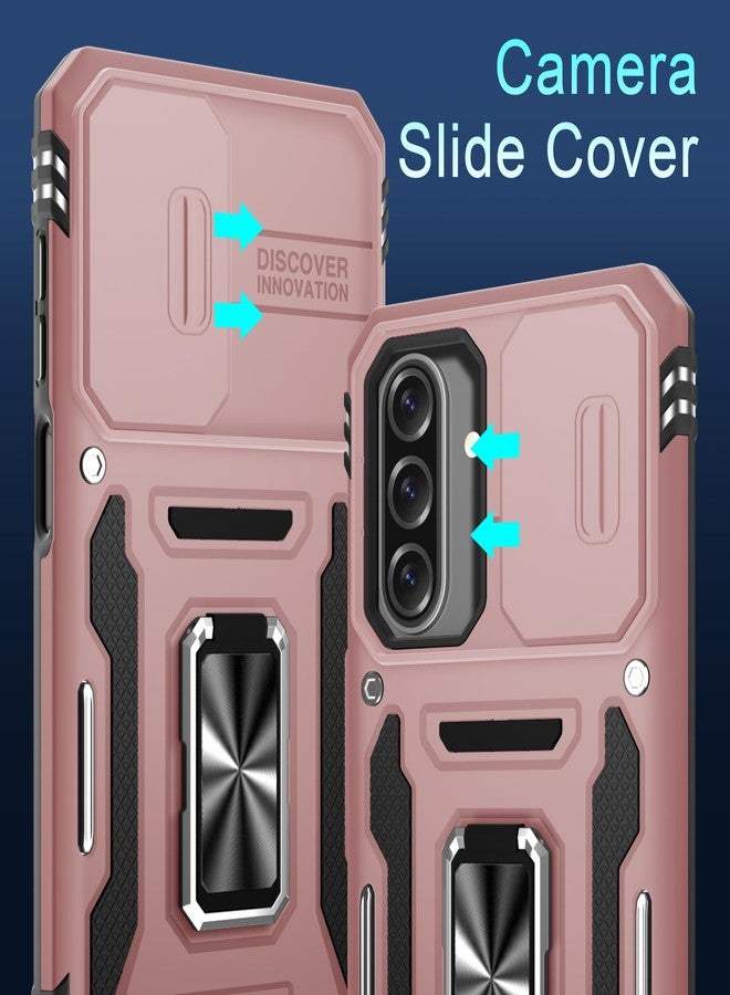 DEERLAMN Case for Samsung Galaxy A26 5G with Slide Camera Cover+Screen Protector (1 Pack), Rotated Ring Kickstand Military Grade Shockproof Protective Cover-Rose Gold - Image 2