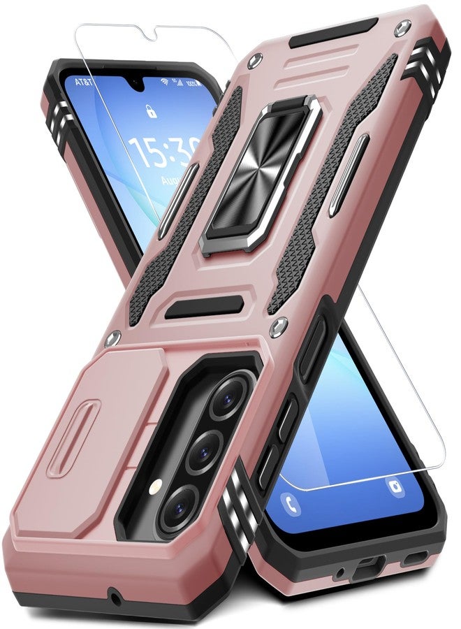 DEERLAMN Case for Samsung Galaxy A26 5G with Slide Camera Cover+Screen Protector (1 Pack), Rotated Ring Kickstand Military Grade Shockproof Protective Cover-Rose Gold - Image 1