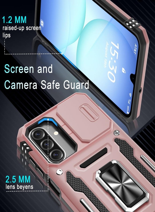 DEERLAMN Case for Samsung Galaxy A26 5G with Slide Camera Cover+Screen Protector (1 Pack), Rotated Ring Kickstand Military Grade Shockproof Protective Cover-Rose Gold - Image 5