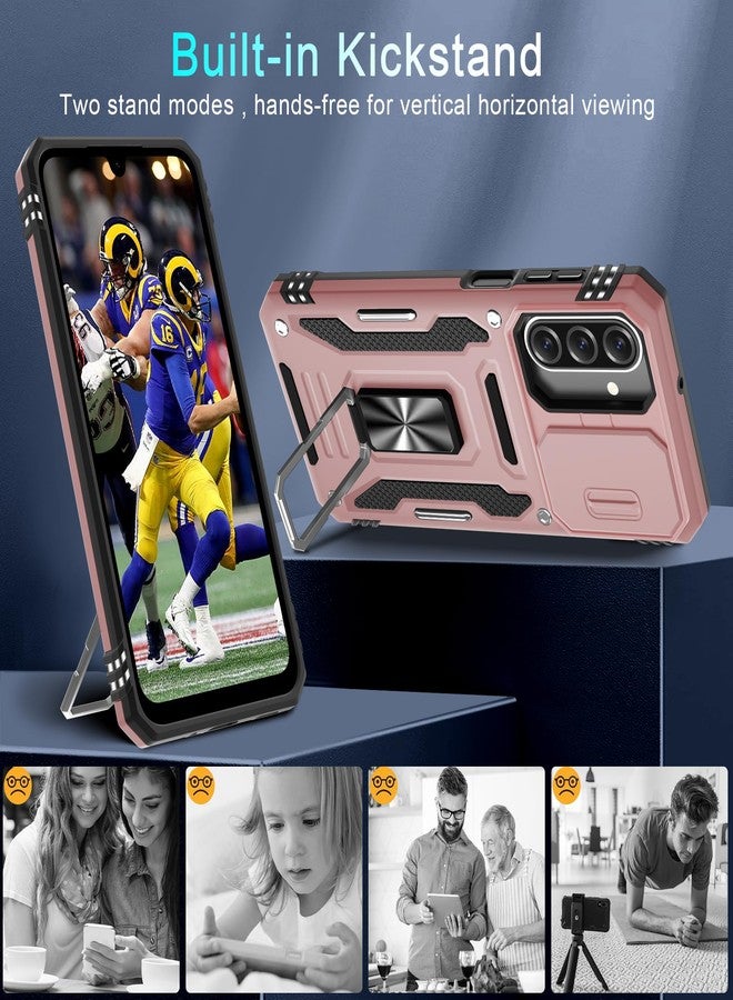 DEERLAMN Case for Samsung Galaxy A26 5G with Slide Camera Cover+Screen Protector (1 Pack), Rotated Ring Kickstand Military Grade Shockproof Protective Cover-Rose Gold - Image 4