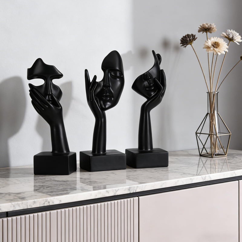 oliruim 3 Pcs Thinker Large Statue Set - Black Art Abstract Home Accent Figurines for Living Room, Bedroom, Shelves, Office Desktop, Coffee Table Decor, Gift for Women (3 Pcs Black, 9") - Image 4
