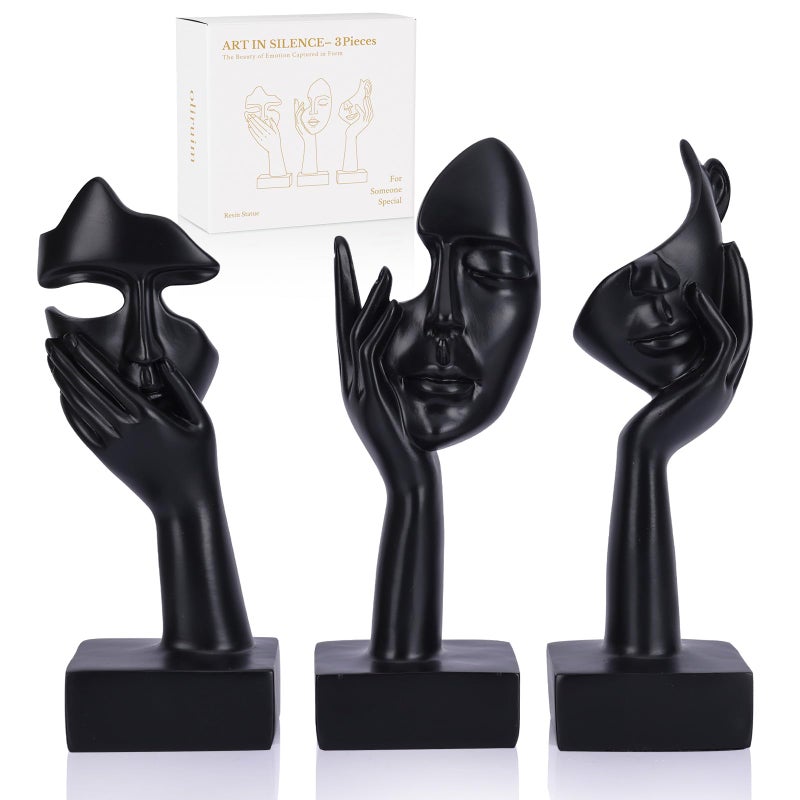 oliruim 3 Pcs Thinker Large Statue Set - Black Art Abstract Home Accent Figurines for Living Room, Bedroom, Shelves, Office Desktop, Coffee Table Decor, Gift for Women (3 Pcs Black, 9") - Image 1