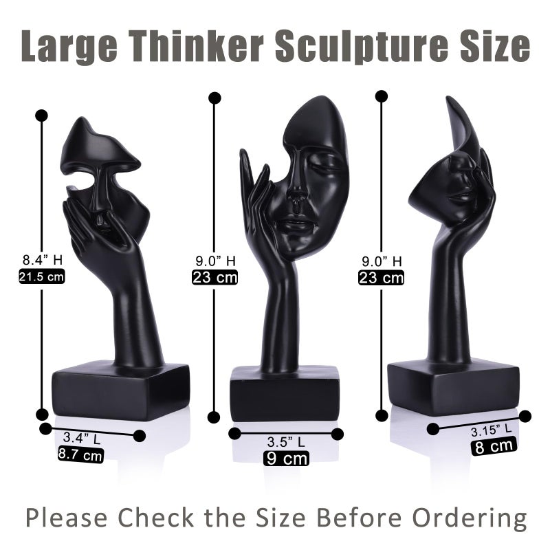 oliruim 3 Pcs Thinker Large Statue Set - Black Art Abstract Home Accent Figurines for Living Room, Bedroom, Shelves, Office Desktop, Coffee Table Decor, Gift for Women (3 Pcs Black, 9") - Image 3