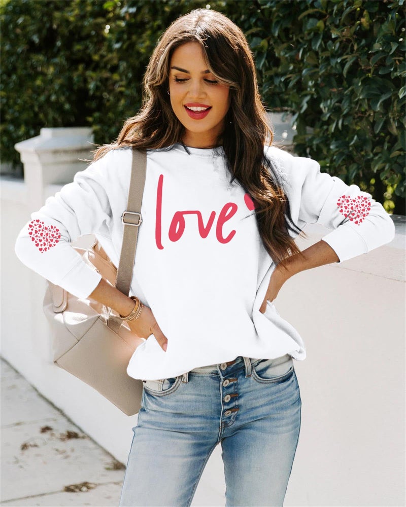VILOVE Womens Valentines Sweatshirt Love Heart Graphic Print Pullover Casual Long Sleeve Valentine's Blouse Top White - Image 4