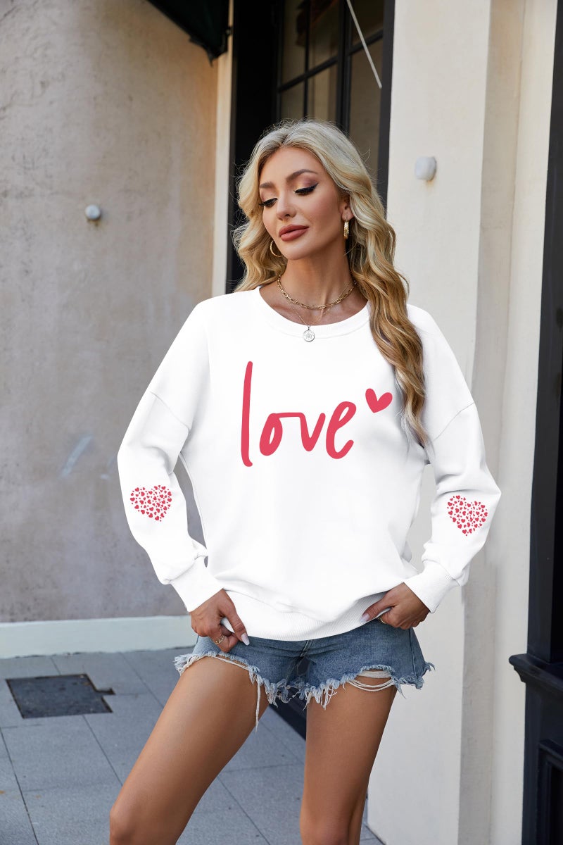 VILOVE Womens Valentines Sweatshirt Love Heart Graphic Print Pullover Casual Long Sleeve Valentine's Blouse Top White - Image 2