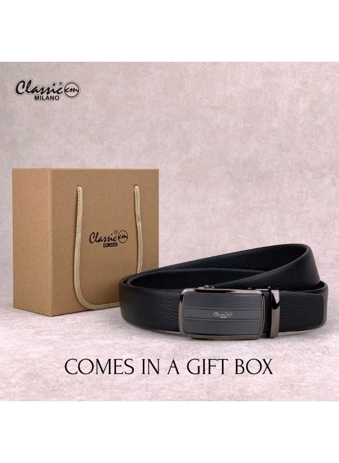 Classic Milano Men’s Leather Belt for men Fashion Belt Ratchet Dress Belts for men with Automatic Click Buckle for Mens Belt Enclosed in an Elegant Gift Box ALTHQ-3705-3 (Black) by Milano Leather - Image 5