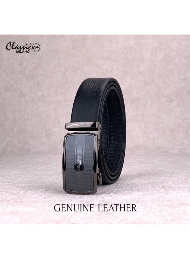 Classic Milano Men’s Leather Belt for men Fashion Belt Ratchet Dress Belts for men with Automatic Click Buckle for Mens Belt Enclosed in an Elegant Gift Box ALTHQ-3705-3 (Black) by Milano Leather - Image 4