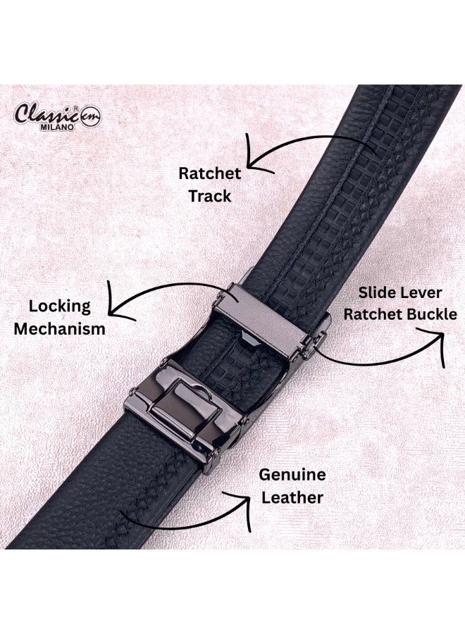 Classic Milano Men’s Leather Belt for men Fashion Belt Ratchet Dress Belts for men with Automatic Click Buckle for Mens Belt Enclosed in an Elegant Gift Box ALTHQ-3705-3 (Black) by Milano Leather - Image 2