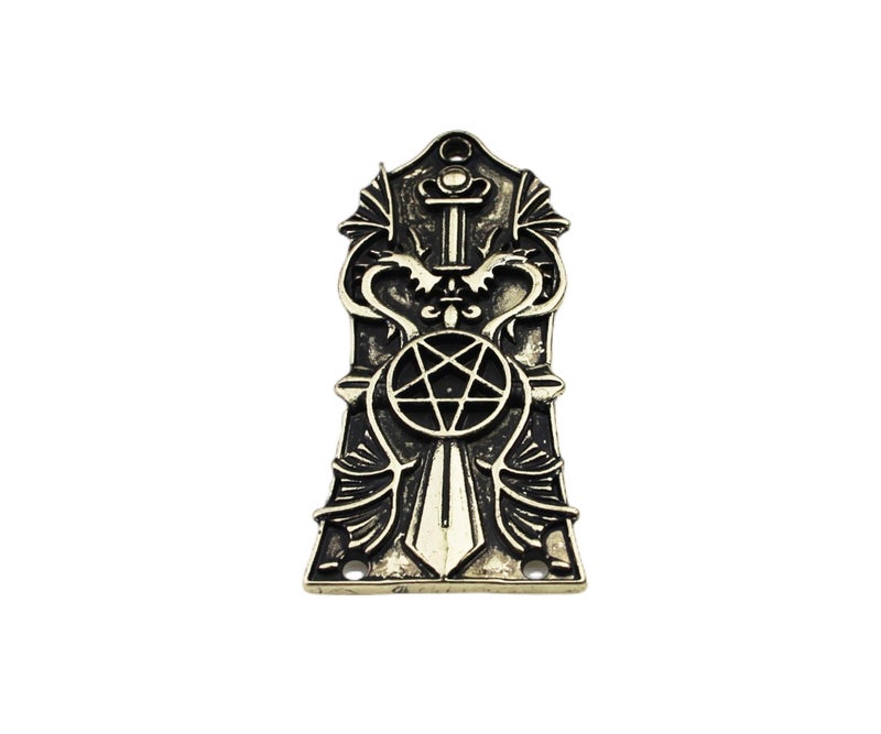 Guyker 1 Pcs Guitar Head Cover 3 Holes, Zinc alloy Guitar Truss Rod Cover for GIB LP Style Guitar Accessories Parts, JA3003, Ancient Gold - Image 1