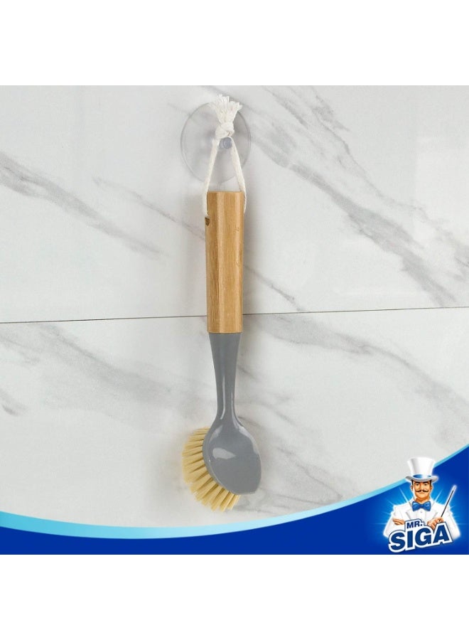 Mr Siga MR.SIGA Dish Brush with Bamboo Handle Built-in Scraper, Scrub Brush for Pans, Pots, Kitchen Sink Cleaning, Pack of 2 - Image 3