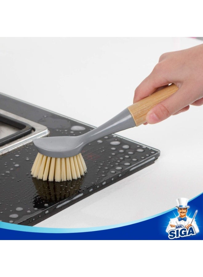 Mr Siga MR.SIGA Dish Brush with Bamboo Handle Built-in Scraper, Scrub Brush for Pans, Pots, Kitchen Sink Cleaning, Pack of 2 - Image 5