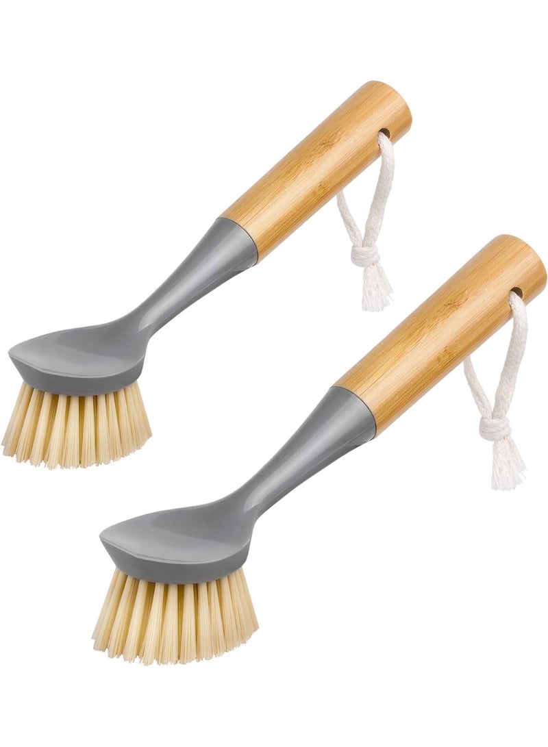 Mr Siga MR.SIGA Dish Brush with Bamboo Handle Built-in Scraper, Scrub Brush for Pans, Pots, Kitchen Sink Cleaning, Pack of 2 - Image 1