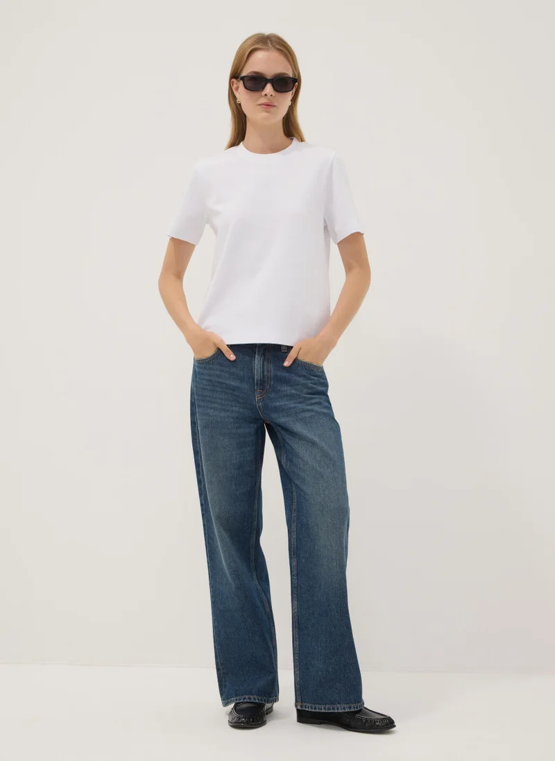 او في اس OVS White Relaxed-Fit Pure Cotton Short-Sleeve T-Shirt